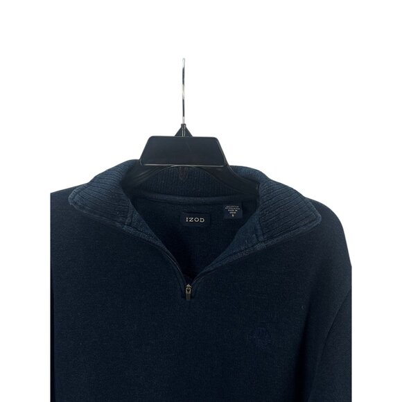 Izod 1/4 Zip Pullover Sweater Navy Blue Size S Embroidered Logo Cotton Blend - Picture 2 of 6